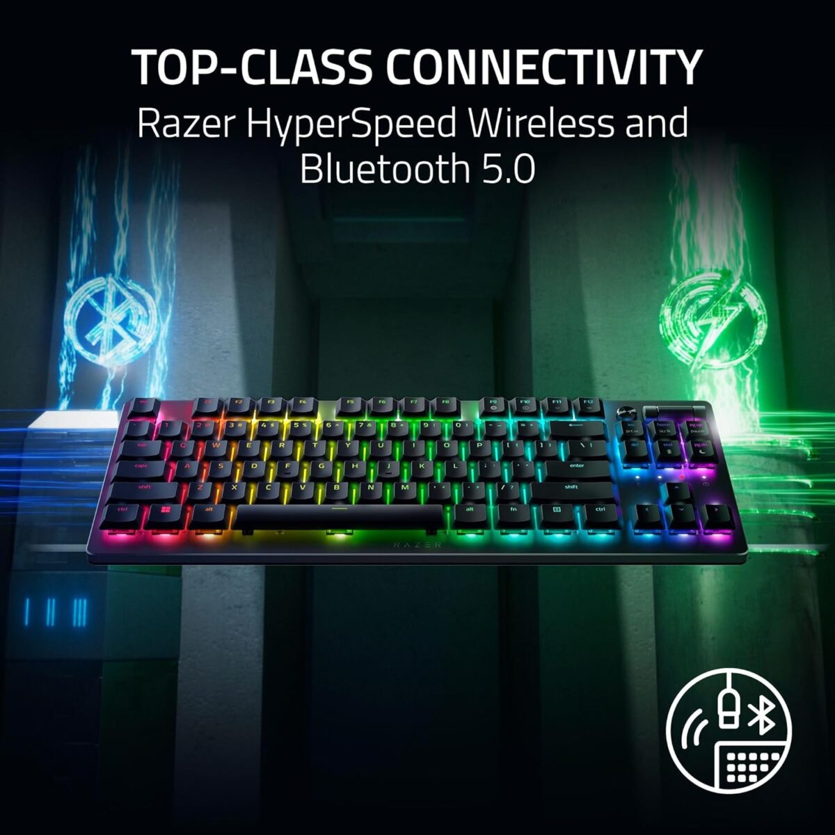 Razer DeathStalker V2 Pro TKL Wireless Gaming Keyboard: Low Profile Optical Switches Linear Red - HyperSpeed Wireless & Bluetooth - Chroma RGB - Up to 200 Hr Battery Snap Tap - Image 4