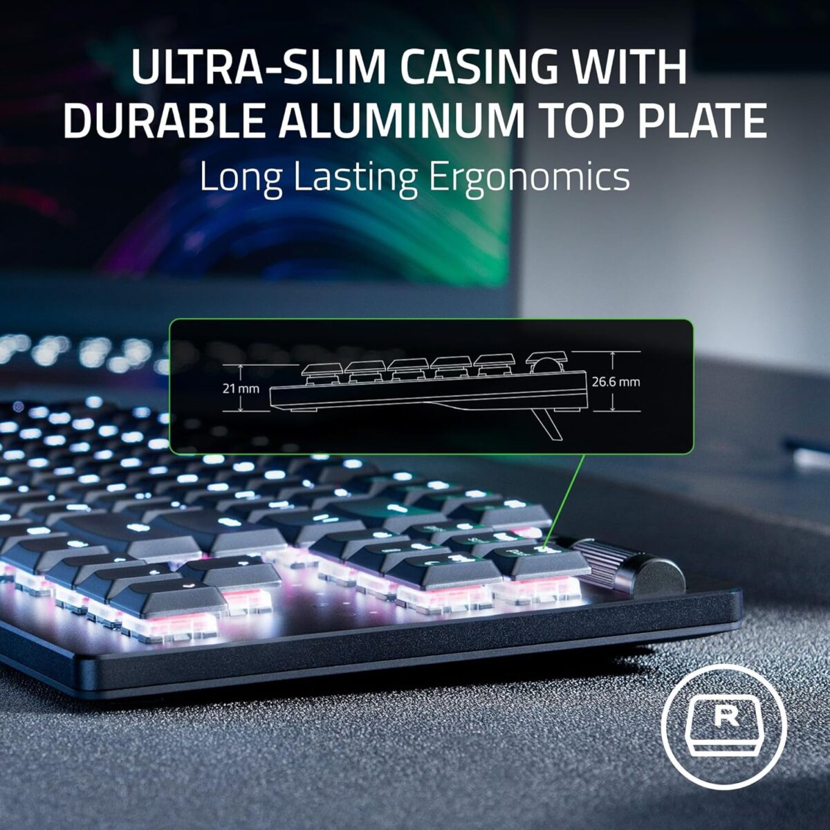 Razer DeathStalker V2 Pro TKL Wireless Gaming Keyboard: Low Profile Optical Switches Linear Red - HyperSpeed Wireless & Bluetooth - Chroma RGB - Up to 200 Hr Battery Snap Tap - Image 6