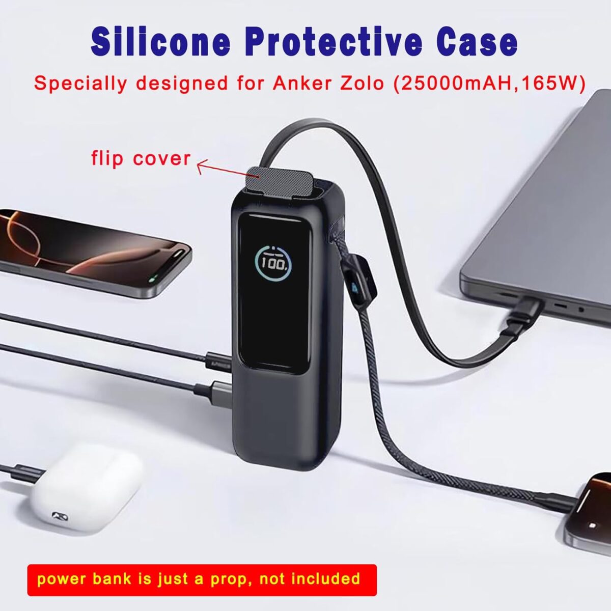1 Pack Thick 1.5mm Silicone Case for Anker Zolo Power Bank (25000mAh 165W) - Protective Cover for Anker Laptop Portable Charger 165w, Full - wrap Protection with Precise Port Cutouts (Black) - Image 3