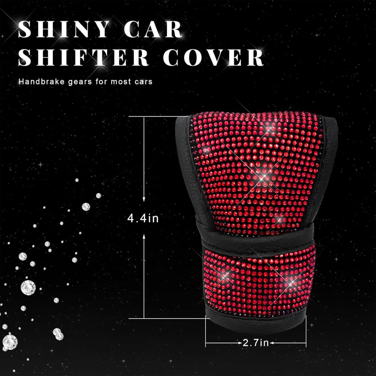 Bling Auto Gear Shift Knob Cover, Rhinestone Glitter Shifter Stick Protector for Girls Women, Sparkly Diamond Transmission Gear Shift Lever Knob Cover for Cars Trucks SUVs (Red) - Image 3