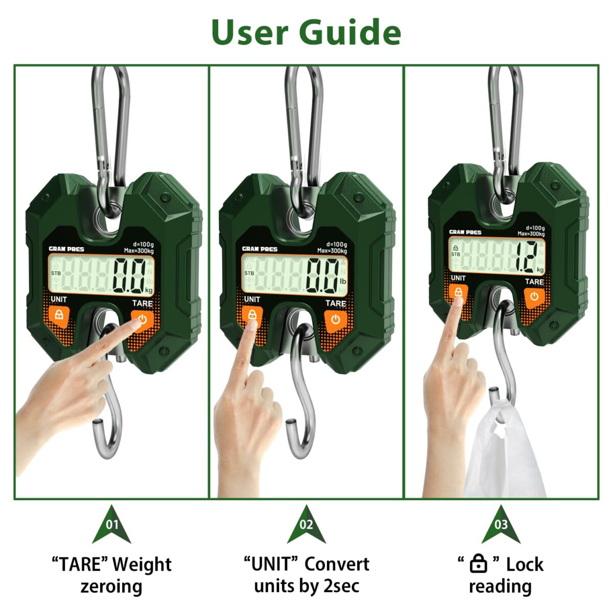 Digital Hanging Scale 660LB/300KG,Handheld Mini Crane Scale,Deer Hunting Scales,Digital Luggage Scale with Hooks for Farm，Fishing, Fish, Meat，Game,Outdoor. - Image 6