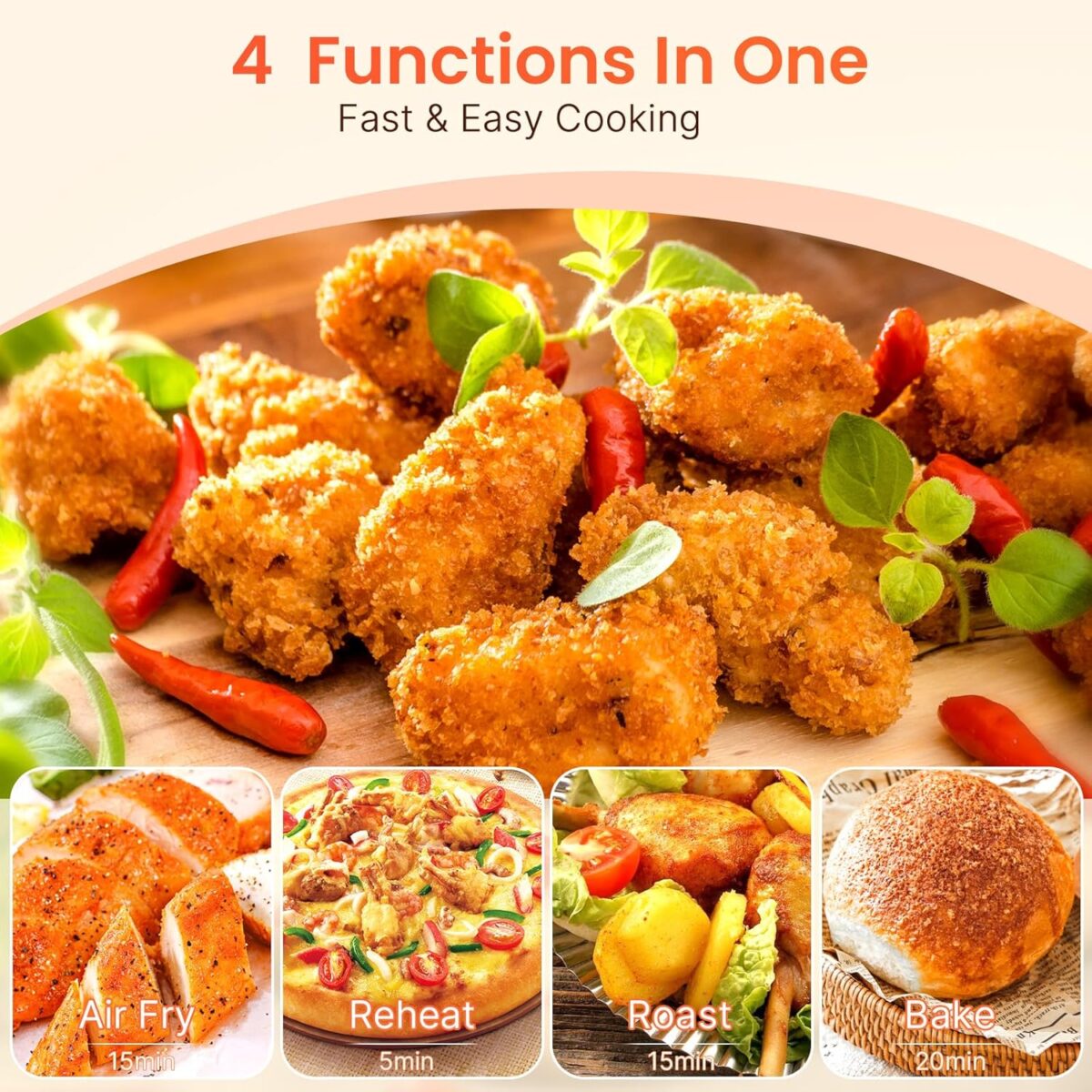 Small Compact Air Fryer, 2.1QT, 4-in-1 Small Mini Airfryer, Bake, Roast, Reheat, 98% Less Oil, Adjustable Temperature Control w/ 12H Timer, Quiet, Nonstick & Dishwasher Safe Basket, BPA-Free, Red - Image 3