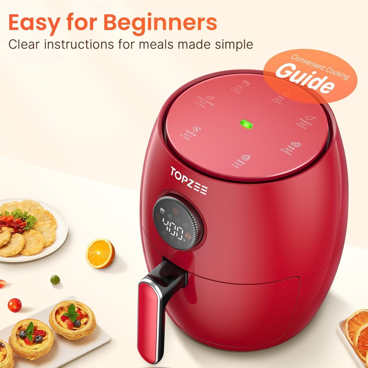 Small Compact Air Fryer, 2.1QT, 4-in-1 Small Mini Airfryer, Bake, Roast, Reheat, 98% Less Oil, Adjustable Temperature Control w/ 12H Timer, Quiet, Nonstick & Dishwasher Safe Basket, BPA-Free, Red - Image 8