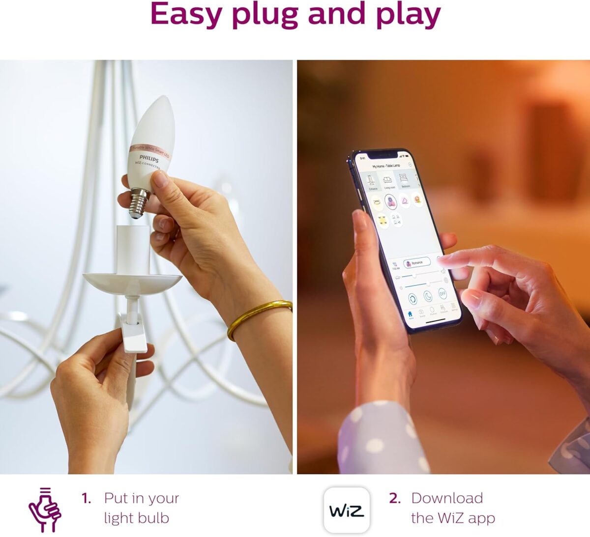 Philips 40-Watt Equivalent B12 LED Smart Wi-Fi Tuneable White Light Bulb Powered by WiZ with Bluetooth (4-Pack) - Image 6
