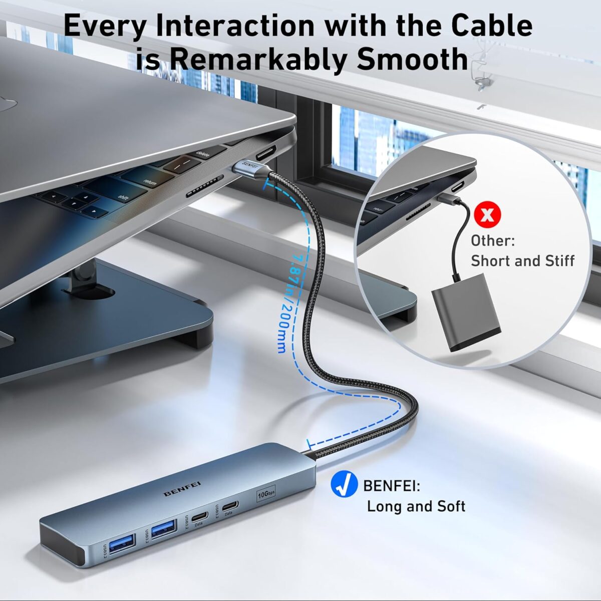 BENFEI USB C HUB 6-in-1 with HDMI(4K@60Hz), 100W Power Delivery, 10Gbps 2*USB-A and 2*USB-C, Silicone Cable, Aluminum Case Compatible with iPhone 15 Pro/Max, MacBook, iPad Pro, iMac, S23, XPS17 - Image 4