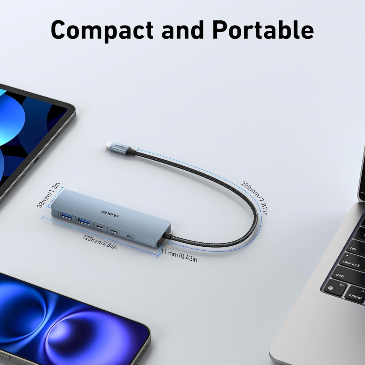 BENFEI USB C HUB 6-in-1 with HDMI(4K@60Hz), 100W Power Delivery, 10Gbps 2*USB-A and 2*USB-C, Silicone Cable, Aluminum Case Compatible with iPhone 15 Pro/Max, MacBook, iPad Pro, iMac, S23, XPS17 - Image 9