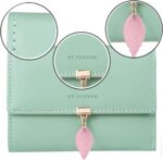 FT FUNTOR RFID Wallets for Women, Leaf Card Holder Trifold Ladies Wallets Coins Zipper Pocket with ID Window Green - Image 4