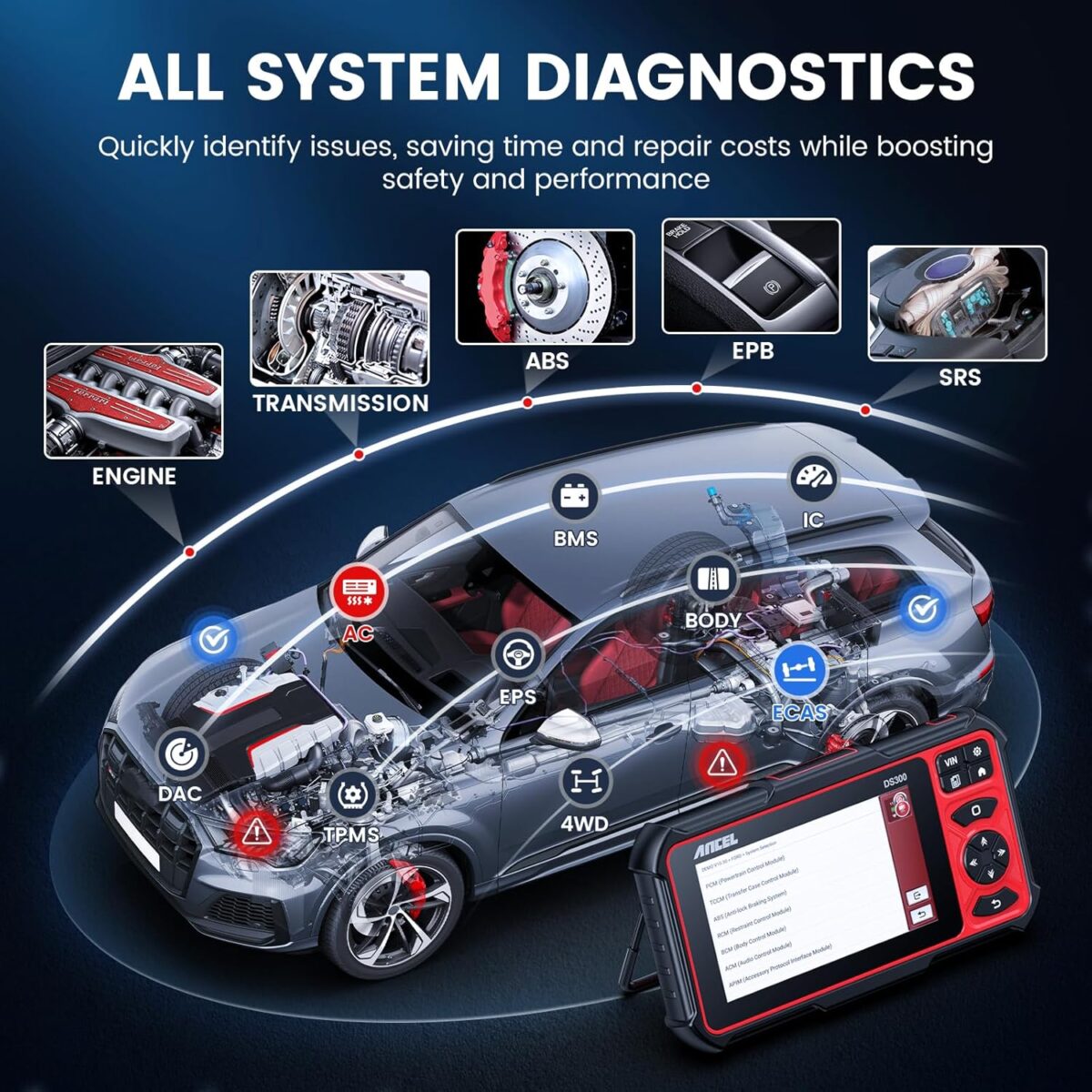 ANCEL DS300 Professional Bidirectional Scanner – All Systems Diagnostic Tool with 30+ Services, Wireless OBD2 Scanner, FCA Autoauth & 3-Year Updates for Cars, Trucks - Image 3
