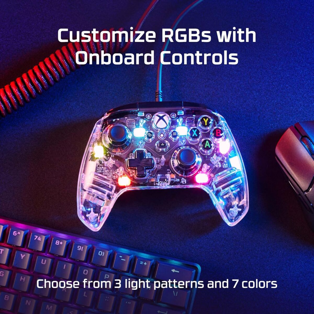 HyperX Clutch Gladiate RGB – Wired Controller, Officially Licensed by Xbox, Programmable RGB Lighting, Dual Trigger Locks, Programmable Buttons, Dual Rumble Motors, Clear - Image 4