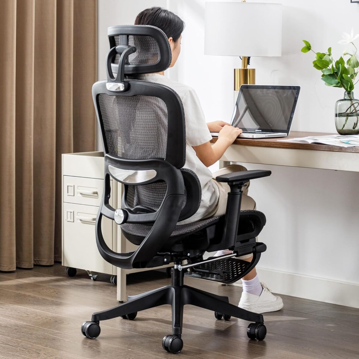 Ergonomic Office Chair, High Back Gaming Chair with Footrest,Big and Tall Home Office Desk Chair,Mesh Computer Chair with Adjustable Lumbar Support and Headrest,3D Armrests(Black) - Image 9