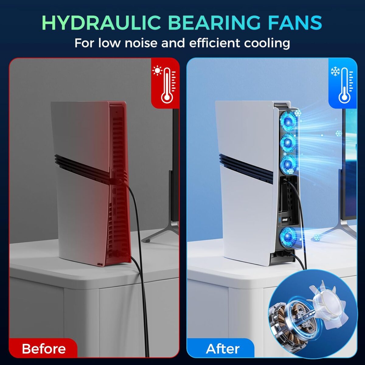 Cooling Fan for PS5 Pro, Efficient Cooler Fan with Adjustable Speed/LED Light, Temperature-Controlled PS5 PRO Cooling Accessories with USB 3.0 Port - Image 6