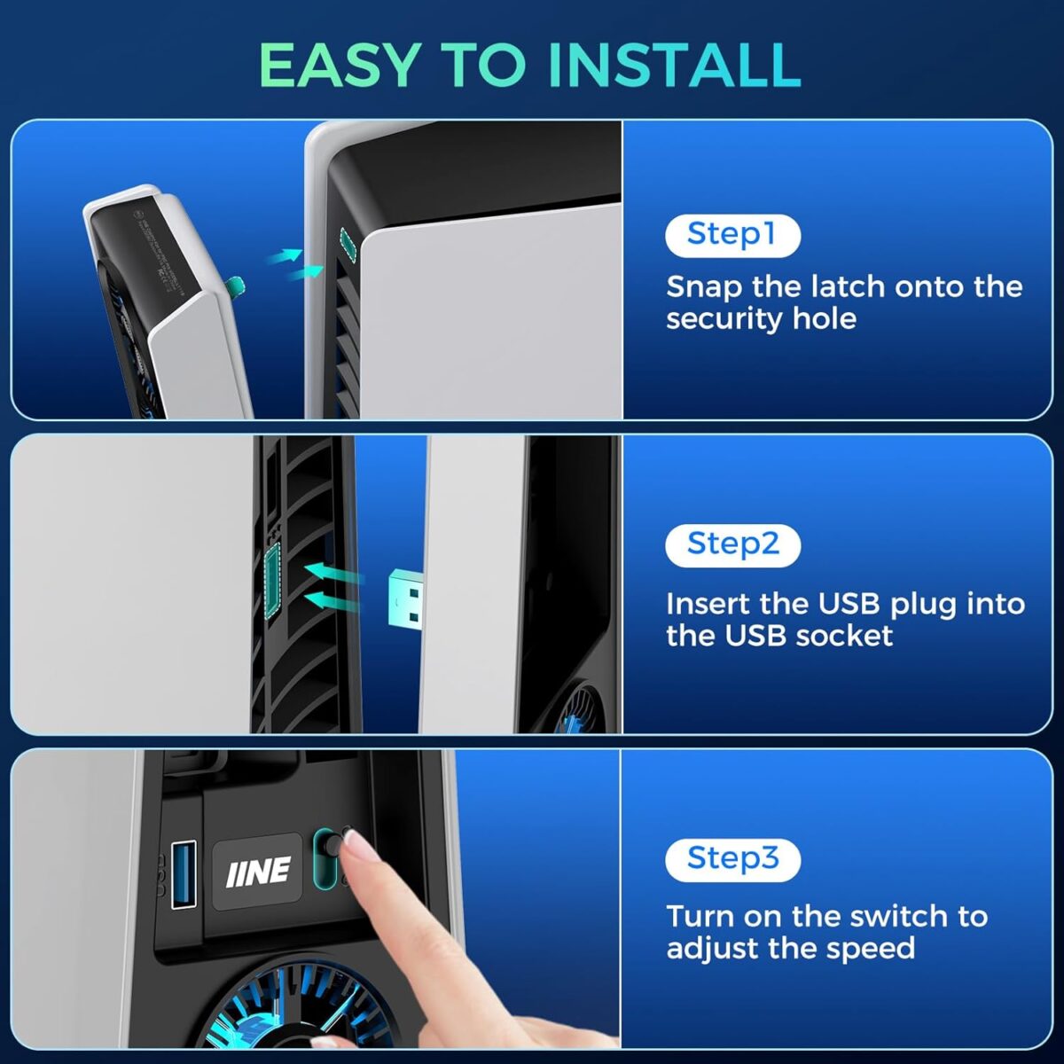 Cooling Fan for PS5 Pro, Efficient Cooler Fan with Adjustable Speed/LED Light, Temperature-Controlled PS5 PRO Cooling Accessories with USB 3.0 Port - Image 7