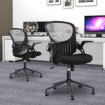 Office Computer Gaming Desk Chair, Ergonomic Mid-Back Mesh Rolling Work Swivel Chairs with Flip-up Arms, Comfortable Lumbar Support, Comfy Arms for Home, Bedroom, Study, Student, Adults, Black - Image 3