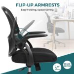 Office Computer Gaming Desk Chair, Ergonomic Mid-Back Mesh Rolling Work Swivel Chairs with Flip-up Arms, Comfortable Lumbar Support, Comfy Arms for Home, Bedroom, Study, Student, Adults, Black - Image 6