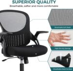 Office Computer Gaming Desk Chair, Ergonomic Mid-Back Mesh Rolling Work Swivel Chairs with Flip-up Arms, Comfortable Lumbar Support, Comfy Arms for Home, Bedroom, Study, Student, Adults, Black - Image 8