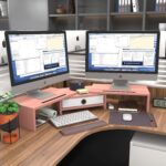 WESTREE Dual 3 Shelf Computer Riser with Drawer, Adjustable Length and Angle, Desktop 2 Monitor Stand Storage Organizer - Image 3