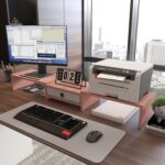 WESTREE Dual 3 Shelf Computer Riser with Drawer, Adjustable Length and Angle, Desktop 2 Monitor Stand Storage Organizer - Image 4