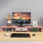 WESTREE Dual 3 Shelf Computer Riser with Drawer, Adjustable Length and Angle, Desktop 2 Monitor Stand Storage Organizer - Image 5