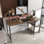 WESTREE Dual 3 Shelf Computer Riser with Drawer, Adjustable Length and Angle, Desktop 2 Monitor Stand Storage Organizer - Image 6