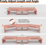 WESTREE Dual 3 Shelf Computer Riser with Drawer, Adjustable Length and Angle, Desktop 2 Monitor Stand Storage Organizer - Image 8
