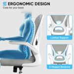 Sytas Ergonomic Desk Chair with Padded Flip up Arms and Supportive Lumbar Support, Breathable Mesh Home Office Chair with Comfortable Cushion for Home or Office(Gray) - Image 4