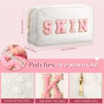Remerry 4 Pcs Travel Toiletry Bags for Women Nylon Makeup Bag Organizer Cosmetic Chenille Letter Pouch Zipper Preppy Waterproof Hair Pouch Christmas Gift(Rose Red, Pink, Light Pink, White) - Image 3