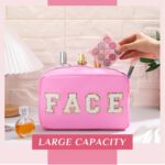 Remerry 4 Pcs Travel Toiletry Bags for Women Nylon Makeup Bag Organizer Cosmetic Chenille Letter Pouch Zipper Preppy Waterproof Hair Pouch Christmas Gift(Rose Red, Pink, Light Pink, White) - Image 6
