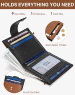 BOSTANTEN Slim Wallet for Women Small RFID Blocking Credit Card Holder Leather Bifold Wallets with Zipper Coin Pocket Black＆Brown - Image 3