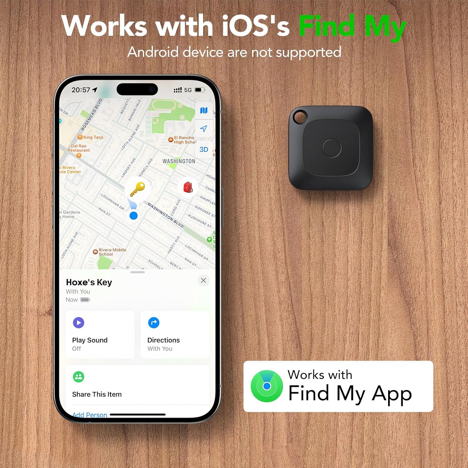 Hoxe Air Tracker, Key Finder Works with Find My (iOS Only), Bluetooth Tracker Tag for Keys, Luggage, Suitcase and Pets, Loud Beep, Worldwide Tracking, Replaceable Battery, 1-Pack - Image 3