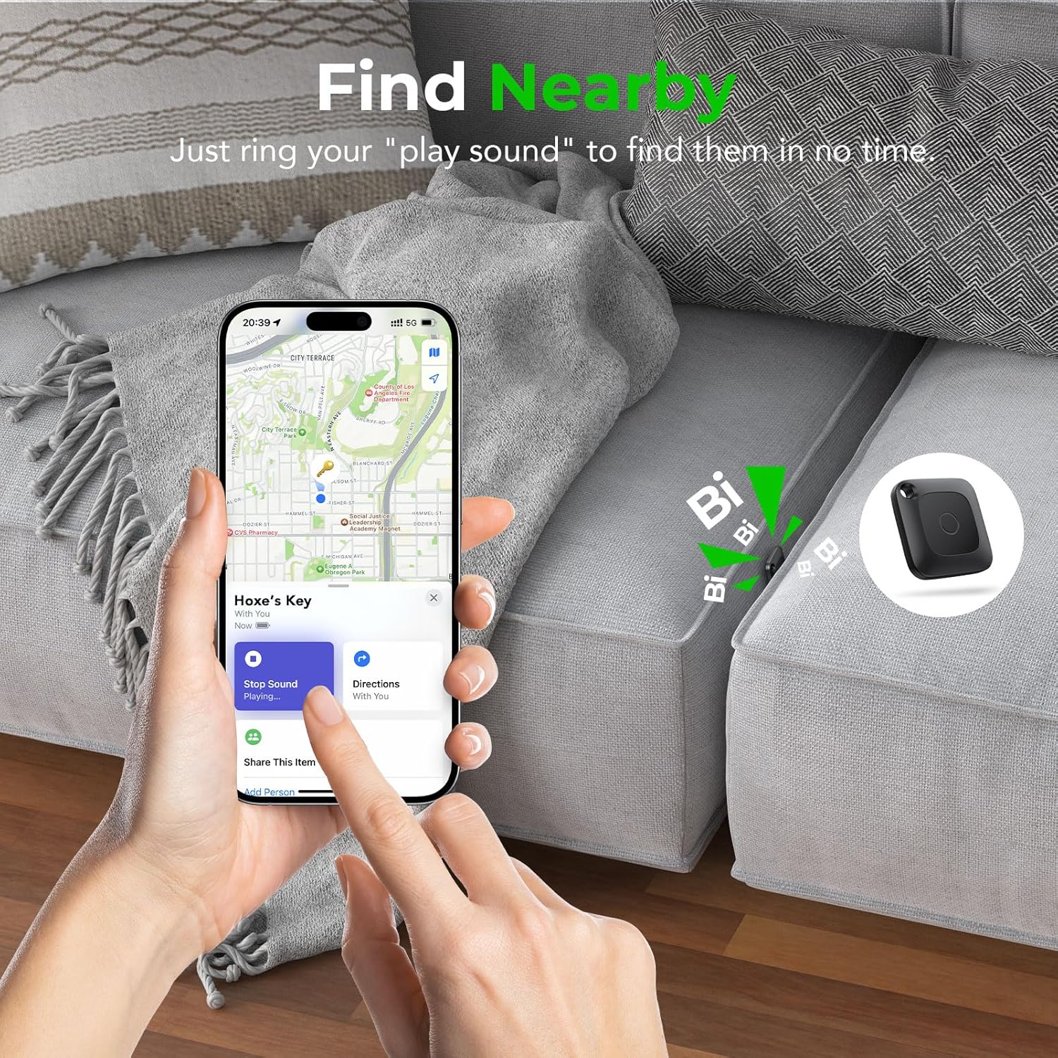 Hoxe Air Tracker, Key Finder Works with Find My (iOS Only), Bluetooth Tracker Tag for Keys, Luggage, Suitcase and Pets, Loud Beep, Worldwide Tracking, Replaceable Battery, 1-Pack - Image 4