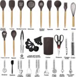 Cooking Utensils Set- 35 PCs Kitchen Utensils with Grater,Tongs, Spoon Spatula &Turner Made of Heat Resistant Food Grade Silicone and Wooden Handles Kitchen Gadgets Tools Set for Cookware - Image 3