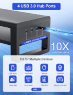 2 Tiers Dual Monitor Stand with 4 USB 3.0 Ports Hub, Double Monitor Riser, Metal Desk Stand with Storage, Long Screen Raiser for 2 Monitors Computer Mac Desktop Organizer Black Large - Image 3