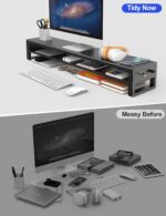 2 Tiers Dual Monitor Stand with 4 USB 3.0 Ports Hub, Double Monitor Riser, Metal Desk Stand with Storage, Long Screen Raiser for 2 Monitors Computer Mac Desktop Organizer Black Large - Image 5