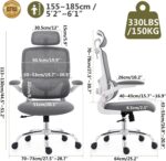 Ergonomic Home Office Chair, High Back Mesh Desk Chair with Adjustable Lumbar Support, Flip-up Armrest, Removable Headrest, Swivel Computer Gaming Chair, Space Saving, 330LBS (White+Grey) - Image 3