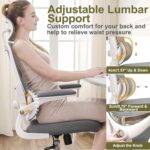 Ergonomic Home Office Chair, High Back Mesh Desk Chair with Adjustable Lumbar Support, Flip-up Armrest, Removable Headrest, Swivel Computer Gaming Chair, Space Saving, 330LBS (White+Grey) - Image 4