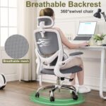 Ergonomic Home Office Chair, High Back Mesh Desk Chair with Adjustable Lumbar Support, Flip-up Armrest, Removable Headrest, Swivel Computer Gaming Chair, Space Saving, 330LBS (White+Grey) - Image 5