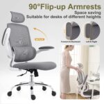 Ergonomic Home Office Chair, High Back Mesh Desk Chair with Adjustable Lumbar Support, Flip-up Armrest, Removable Headrest, Swivel Computer Gaming Chair, Space Saving, 330LBS (White+Grey) - Image 9