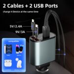 Retractable Car Charger 2Pack, 4 in 1 Fast Charge 66W with 180 Rotatable Adapter, Type C Cigarette Lighter USB Charger for iPhone 12/13/14/15 Pro Max, Apple, Samsung, Android, Pixel - Image 4