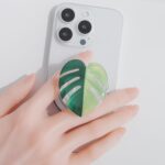 OnTheGrip Compatible with Magsafe Magnetic Cute Acrylic Tropical Leaf Design Collapsible Mobile Phone Grip Stand Holder for Smartphone Tablet Cell Phone Accessory (Aurea Monsera) - Image 3