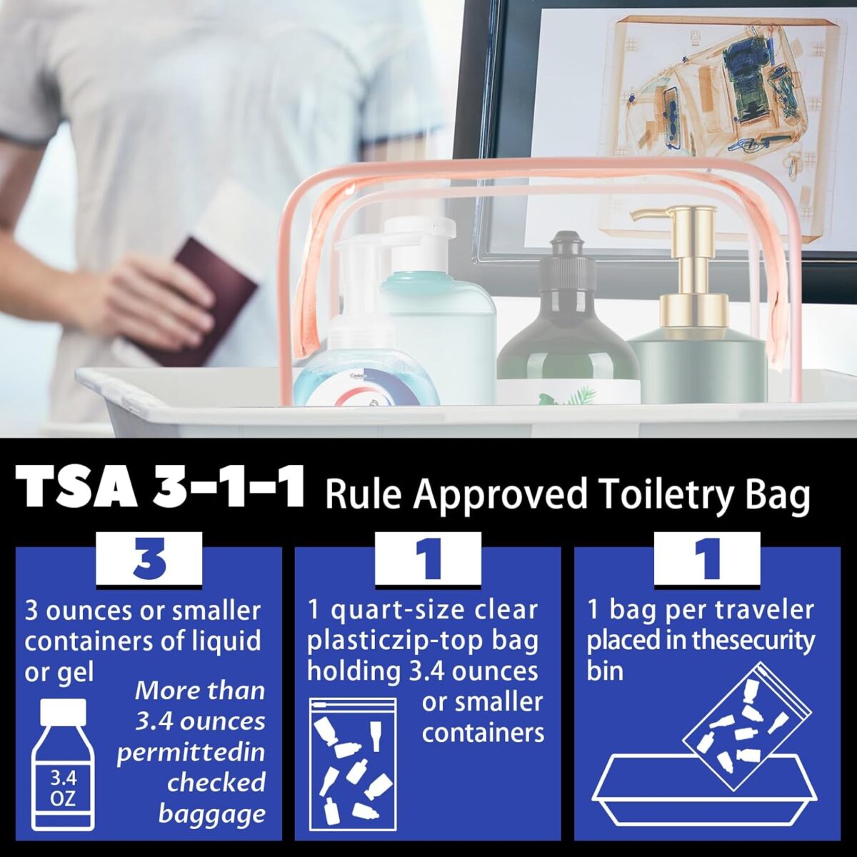 16 Piece Clear Cosmetic Bags, Large Makeup Bags, TSA Approved Toiletry Bag for Travel, PVC Waterproof Pouch with Zipper Make Up Bag for Women and Men Traveling (Pink-L) - Image 4