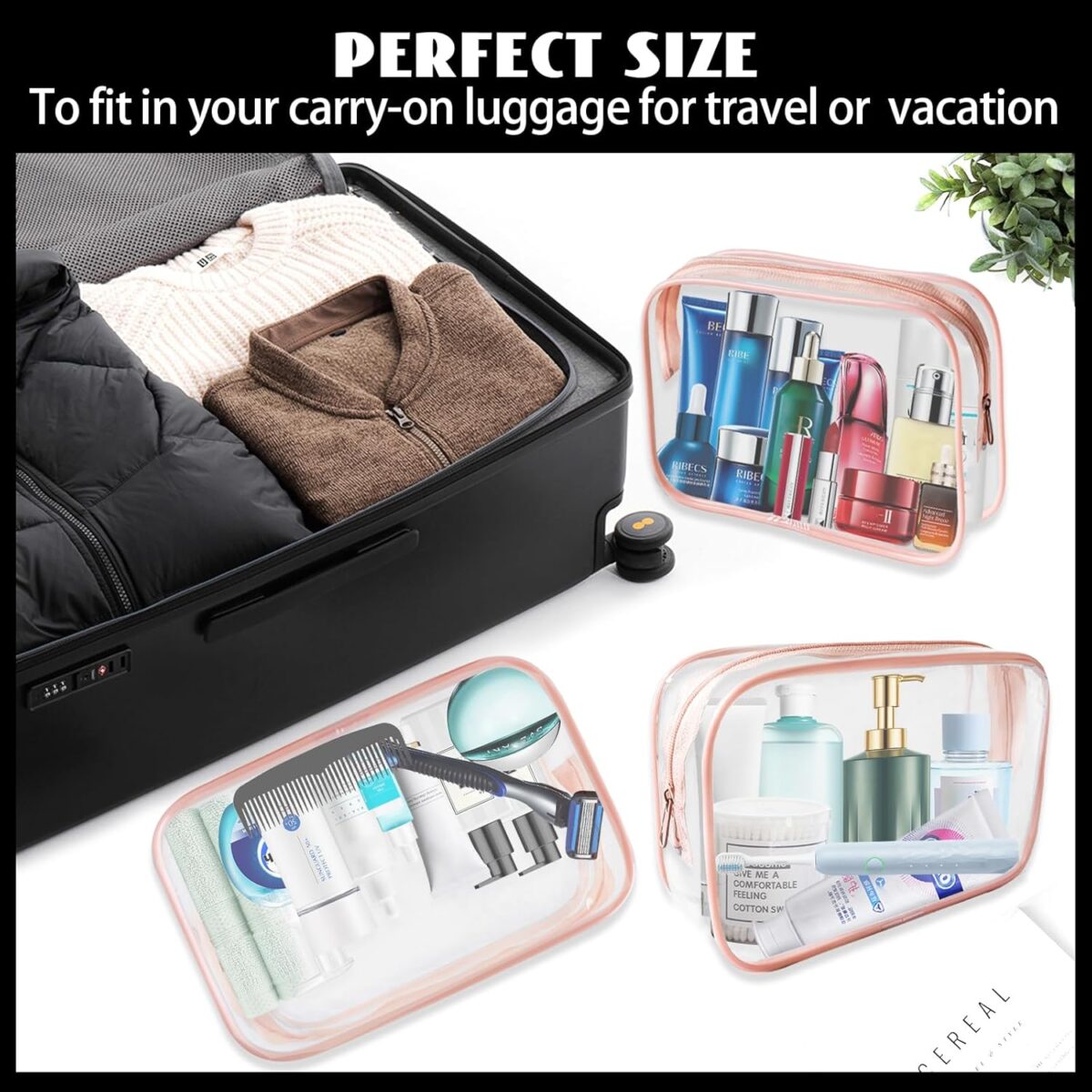 16 Piece Clear Cosmetic Bags, Large Makeup Bags, TSA Approved Toiletry Bag for Travel, PVC Waterproof Pouch with Zipper Make Up Bag for Women and Men Traveling (Pink-L) - Image 7