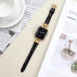 Leather Band Compatible with Apple Watch Bands for Women, Dressy Fancy Strap for iWatch Series 10/9/8/7/6/5/4/3/2/1/se(38mm 40mm 41mm 42mm,Black/Gold) - Image 4
