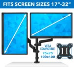 Mount-It! Dual Monitor Desk Mount – Gas Spring Arms for Stacked or Side-by-Side Screens, Fully Adjustable Two Monitor Stand for 13”–32” Displays, VESA Compatible, Clamp & Grommet Base - Image 7