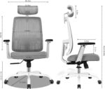 Ergonomic Office Chair - High Back Desk Chair with Adjustable Lumbar Support, Headrest & 3D Armrest - 135°Rocking Mesh Computer Chair (White & Grey) - Image 4