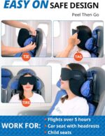 Travel Pillow, Upgrade Airplane Pillow for Long Flight, 360° Support Headrest, Travel Neck Pillow Eye Masks for Sleep, Compact Airplane Travel Essentials, Stop Bobblehead, Mottled Grey - Image 5