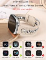 Minyee Leather Band Compatible with Fitbit Versa 4/3/Fitbit Sense 2/1 Bands Women, Dressy Premium Leather Designer Strap with Stainless Steel Metal Chain for Versa 3 4 Sense 2 Smartwatch - Image 3