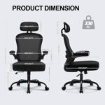Ergonomic Office Chair,Ultra Thick Office Desk Chair with Adjustable Lumbar Support and Headrest,Spring Cushion,Rocking Function,Flip-up arms,Mesh Computer Chair for Home Office,Black - Image 3