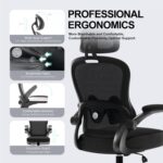 Ergonomic Office Chair,Ultra Thick Office Desk Chair with Adjustable Lumbar Support and Headrest,Spring Cushion,Rocking Function,Flip-up arms,Mesh Computer Chair for Home Office,Black - Image 6