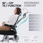 Ergonomic Office Chair,Ultra Thick Office Desk Chair with Adjustable Lumbar Support and Headrest,Spring Cushion,Rocking Function,Flip-up arms,Mesh Computer Chair for Home Office,Black - Image 7