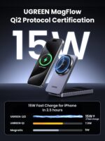 UGREEN Qi2 15W MagFlow Wireless Charger, 2-in-1 MagSafe Fast Charging Station, Foldable Charger Stand for iPhone 16/15/14/13/12 Series, AirPods 4/3/2/Pro, with a 3.3FT USB C Charging Cable - Image 3